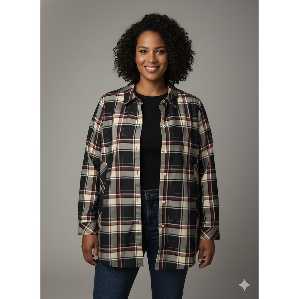 Foxcroft Non-Iron Plaid Shirt Size 22W. NWOT. 28" PTP, ‎ 31"Long.  Casual,...